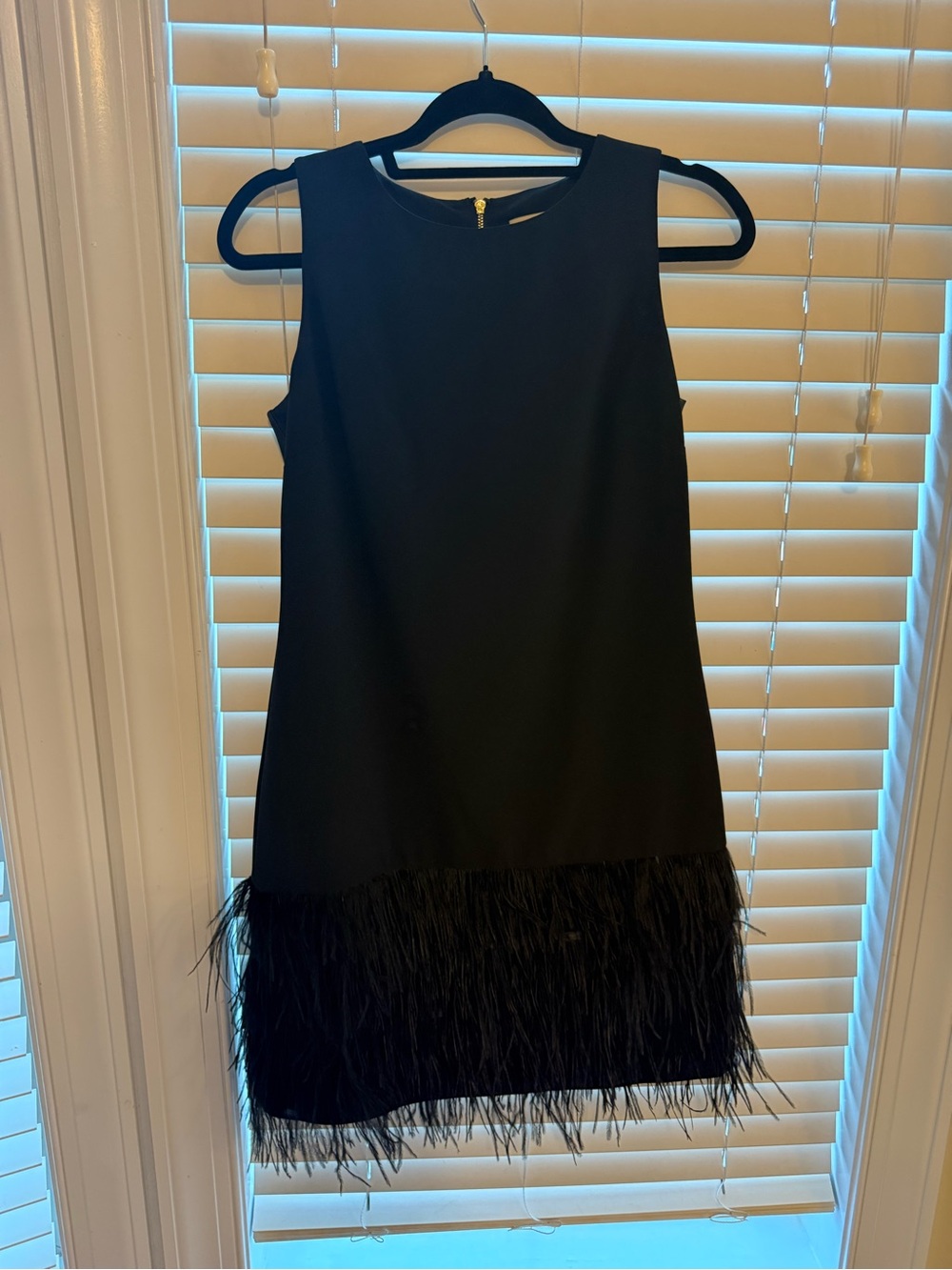 Black Feather-Hem Shift Cocktail Dress